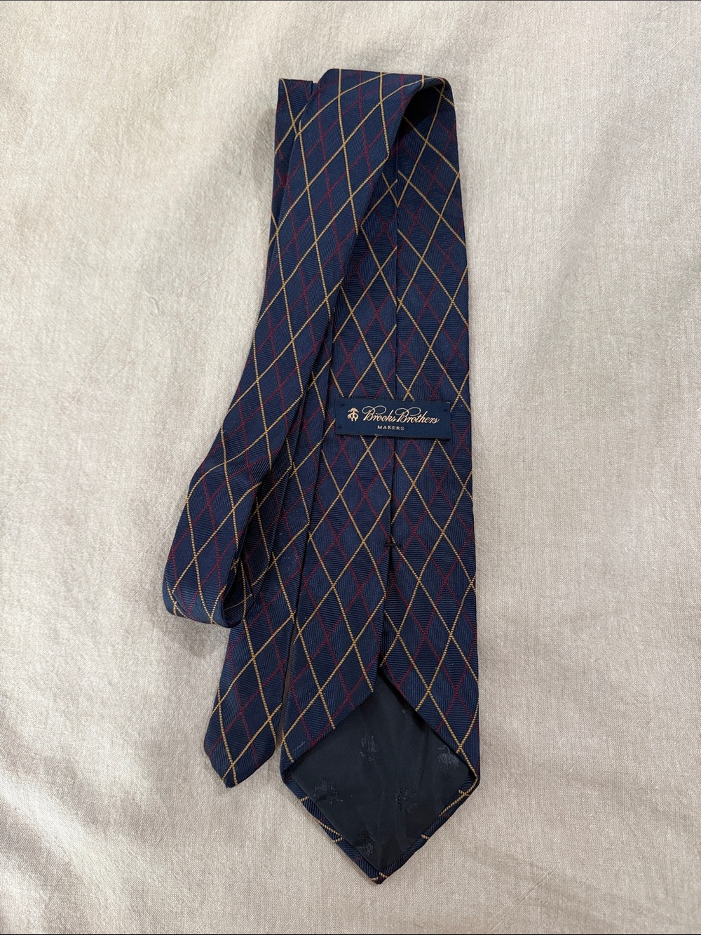 Brooks Brothers - Navy Silk Tie with Red and Gold Argyle
